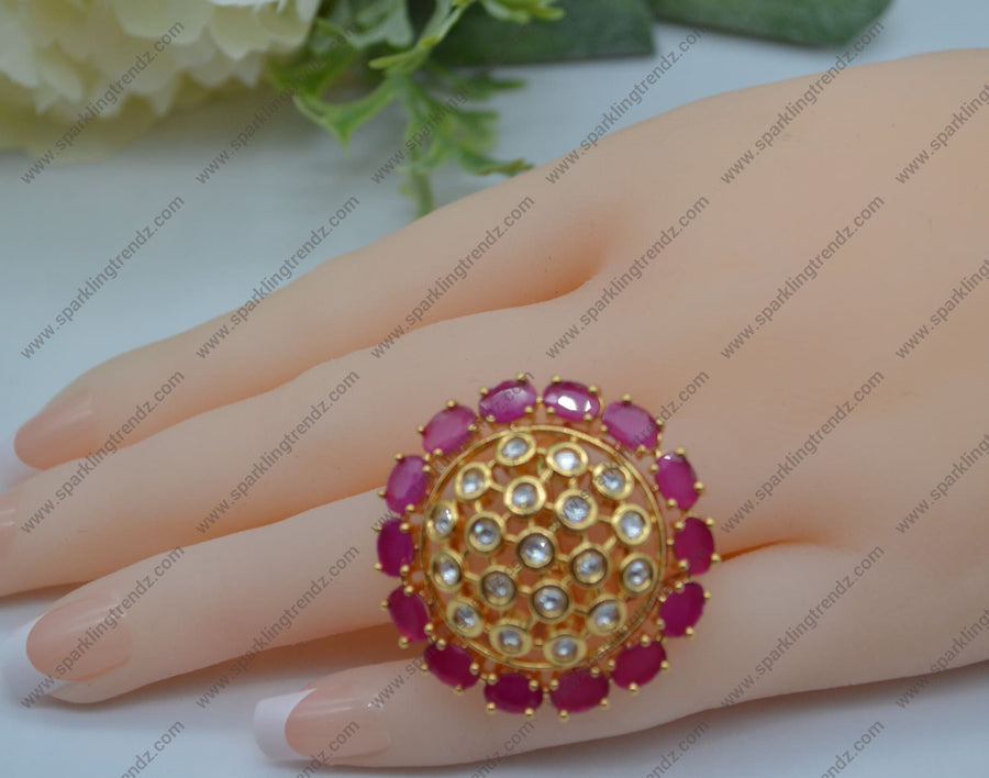 Tyaani Inspired Kundan Adjustable Ring Ruby Rings