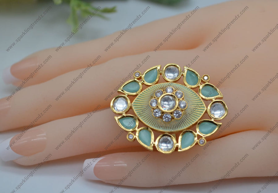 Kundan Ring Navratan Style Gold Plated/ Multi Stones Indian Bridal Wedding  Fashion Jewelry Ring/ Party Wear Ring Adjustable Woman Gift - Etsy