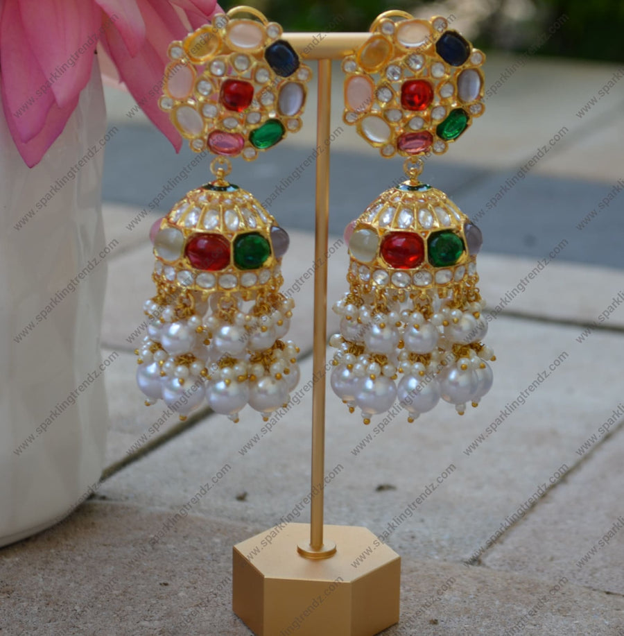 Uncut Kundan Jhumki Earrings