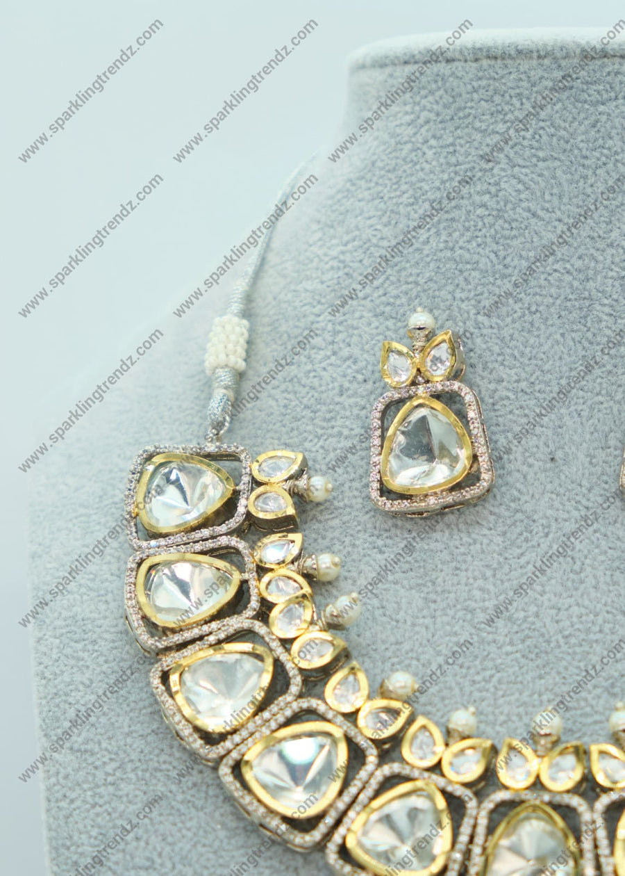 Uncut Polki Kundan Ad Studded Necklace Set Necklaces