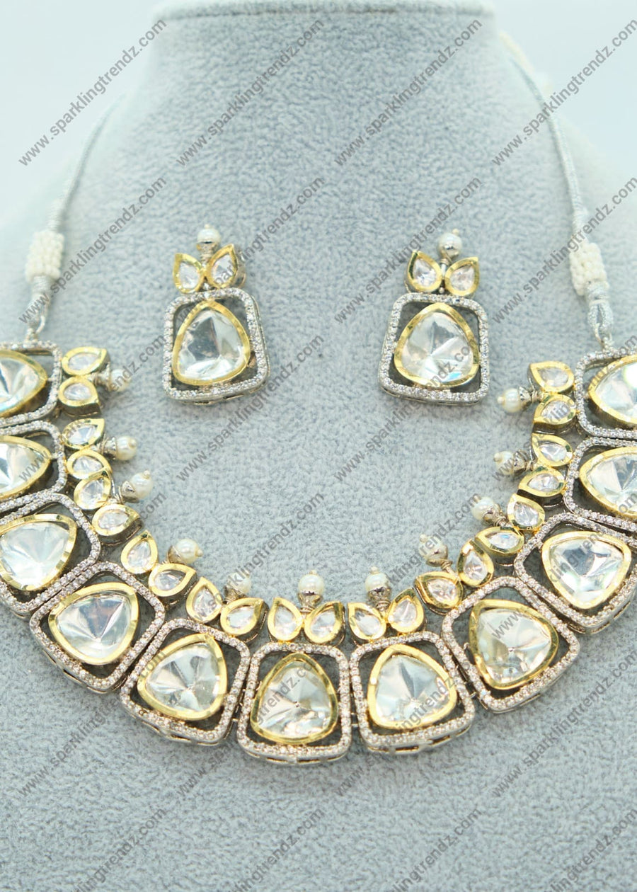 Uncut Polki Kundan Ad Studded Necklace Set Necklaces